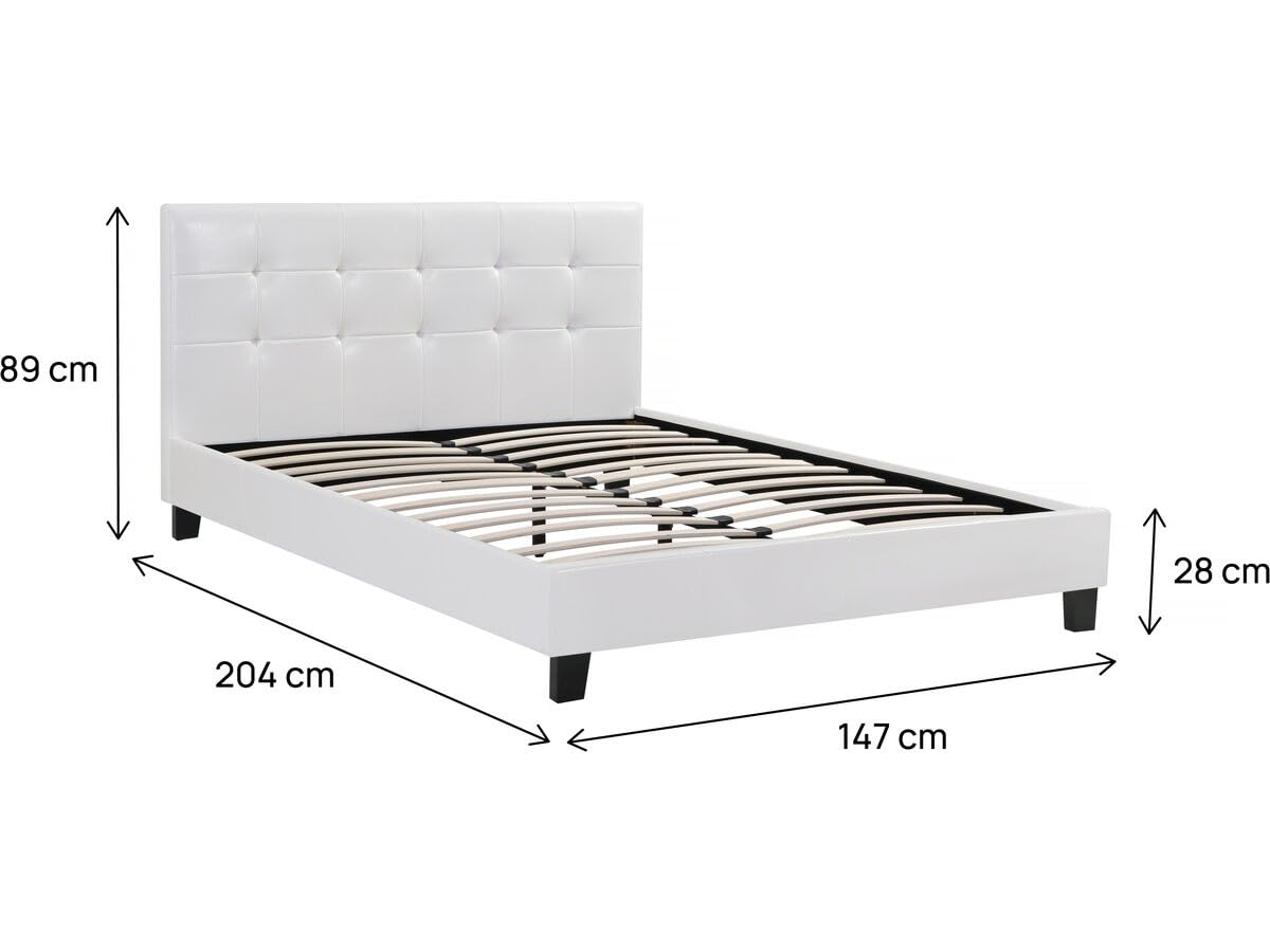 Habitat et Jardin - Lit Double Julia en Simili Blanc 140 x 190 cm | Cadre de Lit 2 Places | Sommier et Tête de Lit Inclus | Support à Lattes en Bois