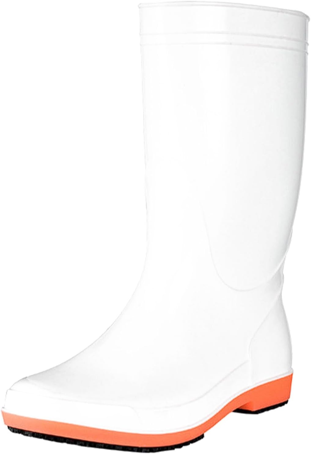 Mid-Calf PVC Rain Boots for Kitchen Work, Super Non-Slip Cowhide Sole Breathable White Orange Safety Shoes Water shoes