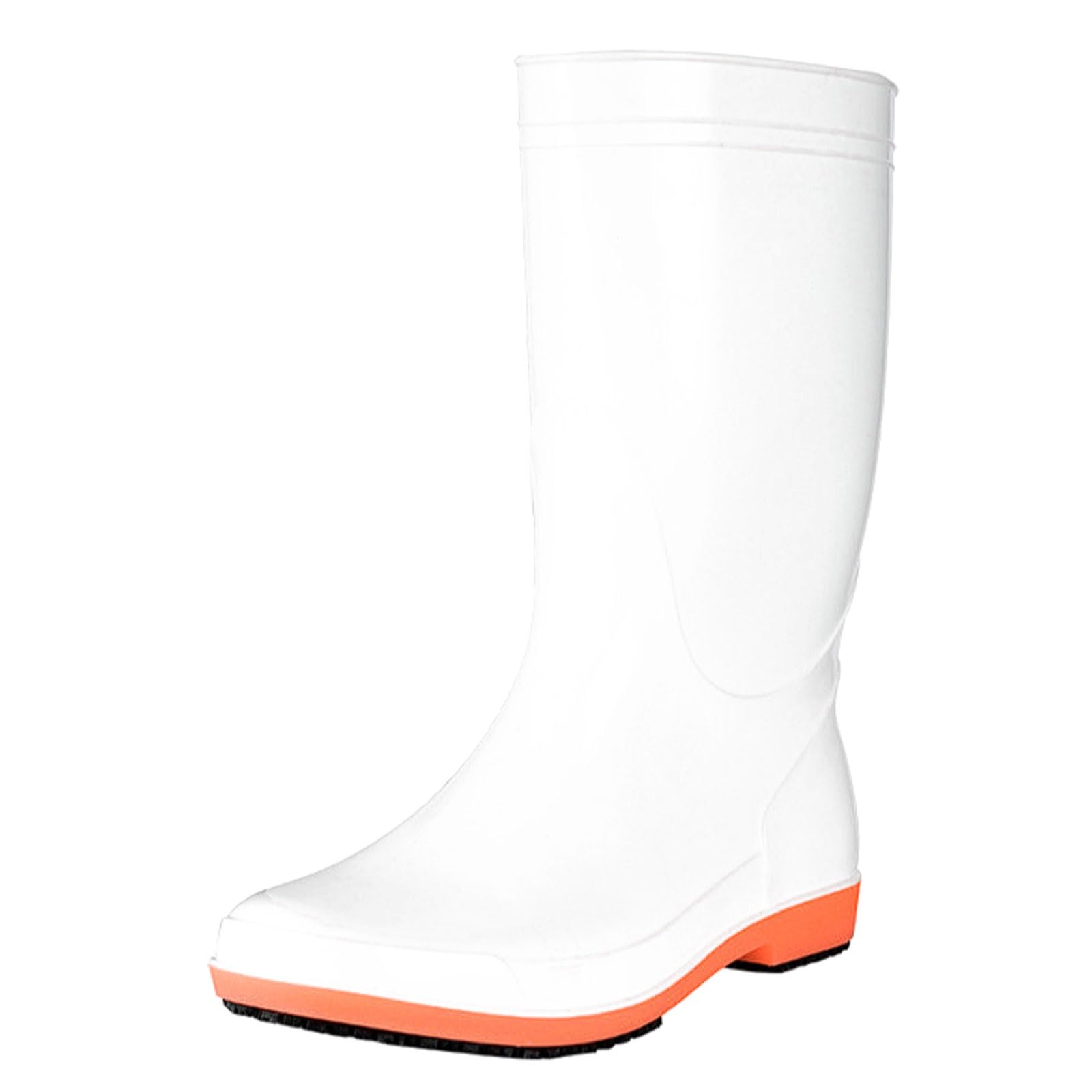 Bottes de Pluie mi-Mollet en PVC for Le Travail Cuisine, Semelles Cuir Vache Super antidérapantes, Chaussures sécurité Respirantes Blanches et Oranges