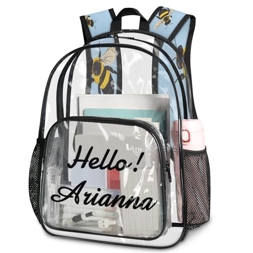 Bee Personalized Small Clear Backpack Heavy Duty for Stadium Approved Custom Colorful Bee PVC Transparent Backpack with Name See Through Bag for Concerts