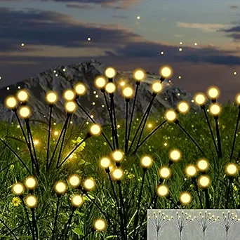 Solar Garden Lights, 4 Pack Upgraded 8 LED Solar Powered Firefly Lights, Solar Outdoor Decorative Lights, Starburst Flexible Swaying Waterproof Garden Lights for Yard Patio Pathway Fence, Warm White