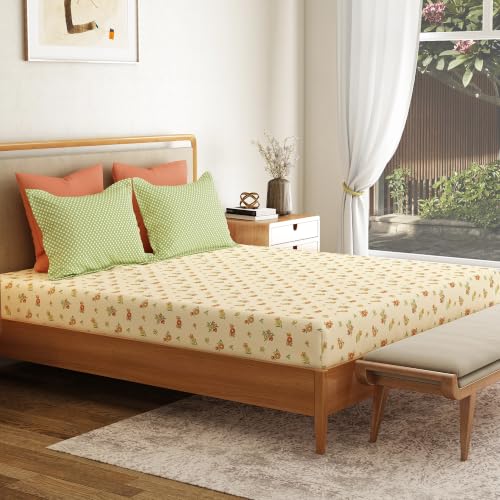 Image of Mytrident Bedsheet for Double Bed King Size |108 inch x 108 inch | Little Bloom Yellow