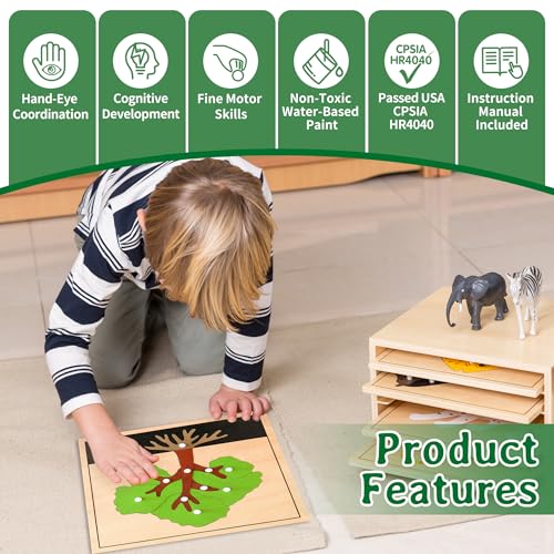 Image of Montessori Tree Puzzle for 3+ Years Old, Wooden Peg Puzzles with Knobs & Practice Cards, Shape Sorter Puzzle Preschool Learning Resources, Fine Moter Toys for Montessori Classroom