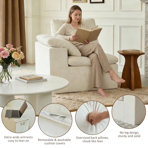 Image of Corner Seat for Cloud Sectional Couches Living Room, Modular Sectional Sofa | Comfy Boneless Small Couch No Assembly Required Small Sofa, Arm Seat, Beige