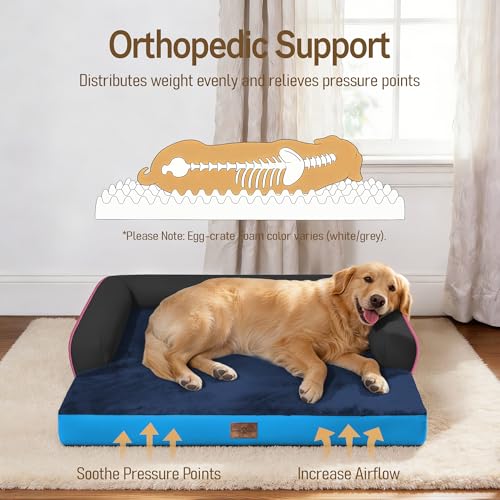 Image of Comfort Expression Washable Orthopedic Dog Bed for Extra Large Sized Dogs | Waterproof Memory Foam Pet Bed 42x30 Inch with Removable Cover with Non-Slip & Bolster
