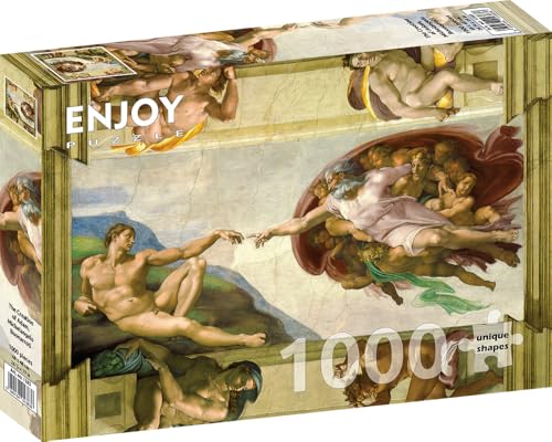 1000 Pieces Jigsaw Puzzle – Matte Finish, Soft Touch, Easy to Assemble, Tight Fit, Vivid Colors, Missing Pieces Service – Adam Creation Michelangelo Famous Renaissance Painting by ENJOY Puzzle