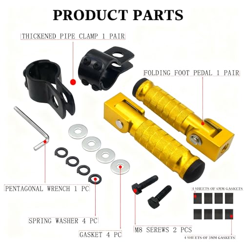 Image of M8 Motorcycle CNC Aluminum 90 Degree Folding Rearsets Folded Motorbike Footrest Bicycle Footpegs Foot Pegs Pedal Universal (Gold)