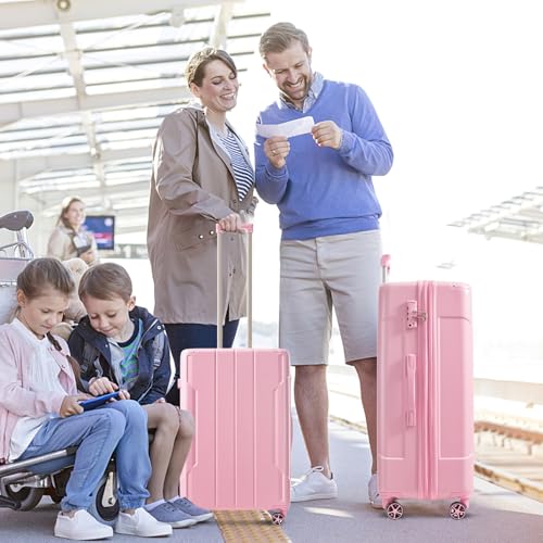 28-Inch ABS Hardside Luggage for Women and Men, Lightweight luggage with TSA Lock,PC Womens Luggage with Spinner Wheels for Outdoor Travel (28" Pink+1pcs)2