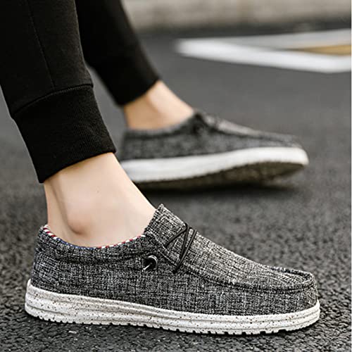 Men's Lace Up Canvas Flats Loafers,Casual Slip-on Boat Shoes Comfortable Light-Weight Walking Driving Cloth Shoes Breathable Canvas Shoes for Travel Dress3