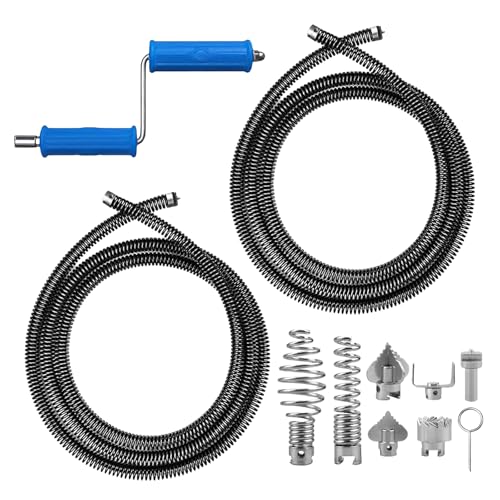 2 spirali per la pulizia dei tubi, 3 m ø13 mm, spirale, scarico a spirale, pulizia dei tubi con 6 punte e adattatori manuali, diametro a spirale, spirale per la pulizia dei tubi, pulitore per tubi
