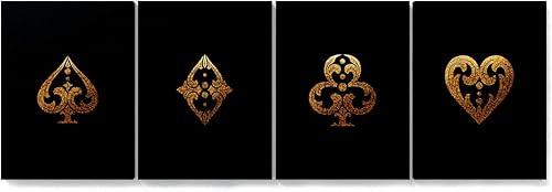 Sense Canvas Juego de cartas de póquer, arte en lienzo con diseño de cueva de casino dorado, arte de pared dorado, decoración del hogar, póster