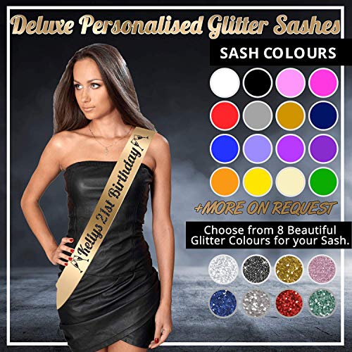 HerbyDesigns Deluxe Personalised Glitter Sash, Perfect for Birthday Party, Stag and Hen Parties