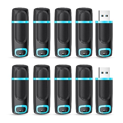 10 Clé USB 64Go Lot de 10, Vansuny Cle USB 64 Go Stockage Données Clef USB 64Go 2.0 avec Lumière LED pour PC tablettes/Laptop/autoradio/TV(64 Go, 10 Cyan)