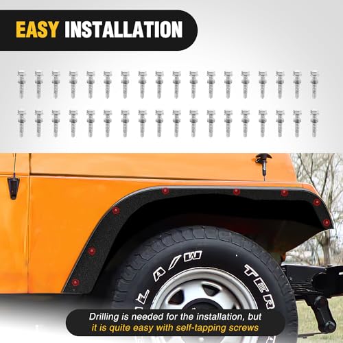 Image of Nilight Off-Road Fender Flares Kit Compatible with 1987-1995 Wrangler YJ Heavy-Duty Solid Steel Black Textured Front Rear Flat 4 PCS