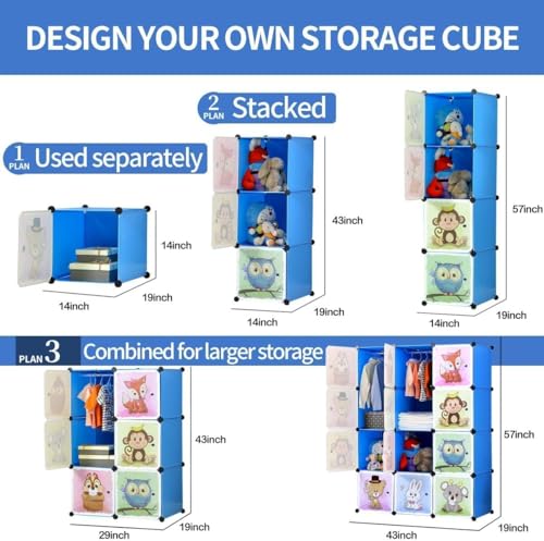 Image of Plastic Wardrobe for Kids Clothes - Durable, Easy to Use Anti-Skid & Non-Slip Effective Professional Collapsible Wardrobe, Plastic Cupboard for Kids, Foldable Almirah (Blue KTD2, 12 Door)