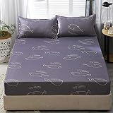 PENVEAT Drap de lit avec taie d'oreiller Fleur Bleue imprimée Linge de lit Taille Reine Couvre-Matelas ajusté Ensembles de draps avec élastique pour King Size, Type 20,200x220cmx25cm