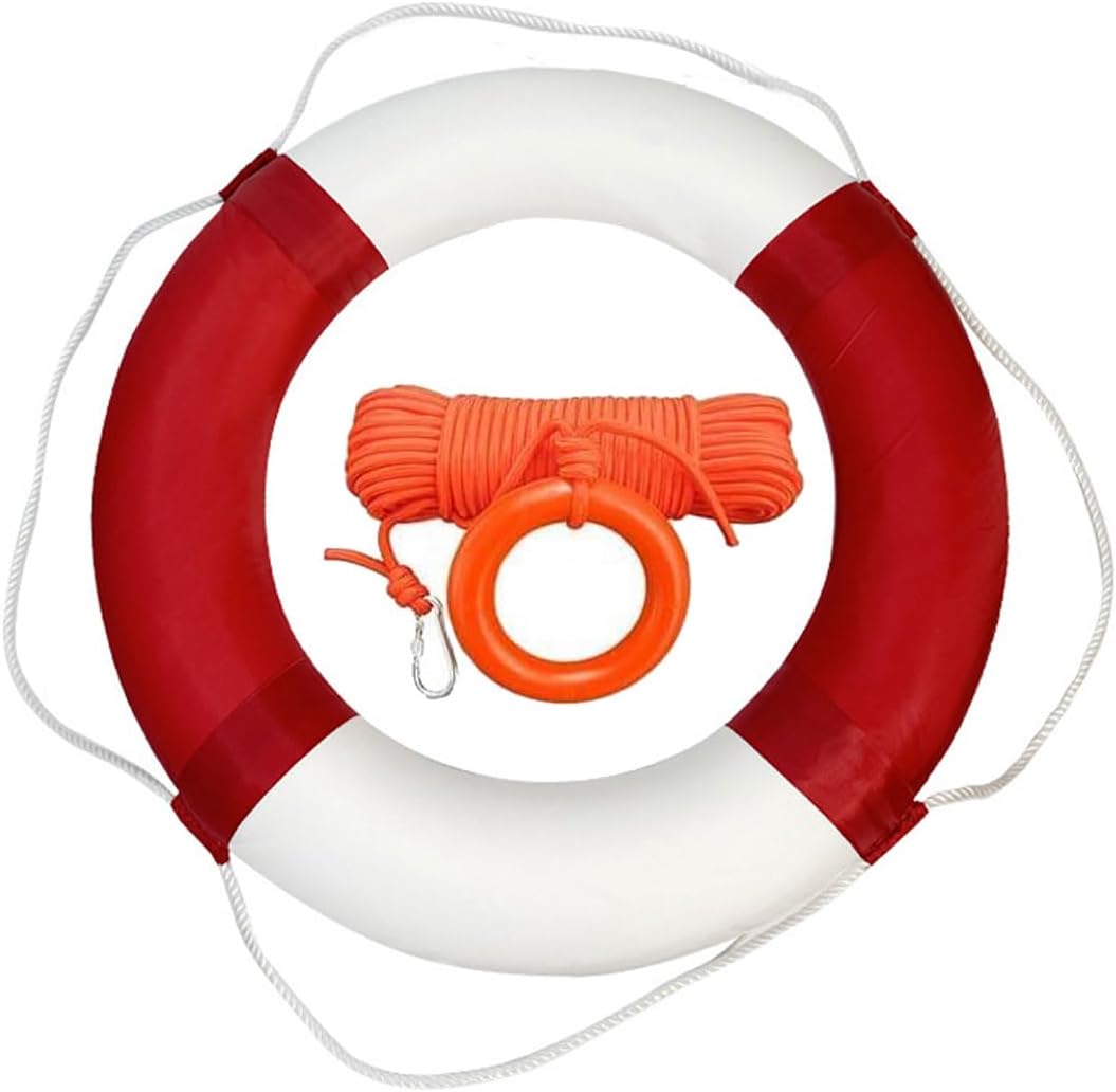 20 inch Safety Throw Ring with Water Floating Lifesaving Rope 98.4FT Set, Life Preserver Swim Ring Buoy, Foam Swimming Tube Pool Safety Ring Wall Decoration,Throwable Flotation Device