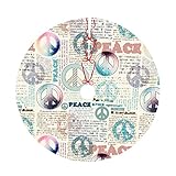 Hippie Christmas Tree Skirt for Xmas Holiday Party Supplies Large Tree Mat Decor, Retro Hippie Symbols Vintage Peace Sign Ornaments 30'