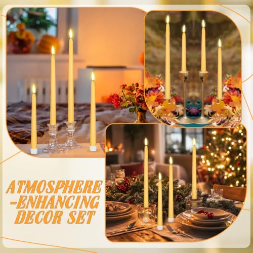Image of Rossesay 24 Pcs Flameless LED Taper Candles Battery Operated Candles 8.5 inch, 9.65 inch, 10.8 inch, 12.8 inch Flameless Candlesticks Flickering for Christmas Church Wedding(Classic, Yellow)
