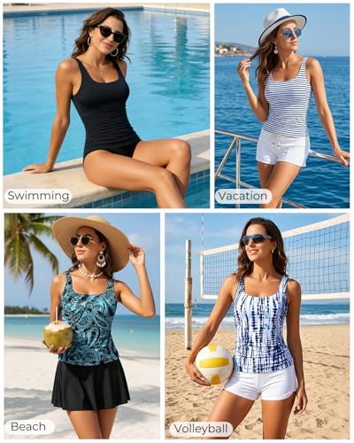 Image of Aqua Eve Tankini Tops for Women Swimwear Top Only Tummy Control Bathing Suit Top No Bottom (Available in Plus)