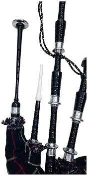 Scottish Full size Rosewood Bagpipe Mackenzie Silver Plain Mounts Black Finish Scottish Highland Bagpipes with accessories (USA)