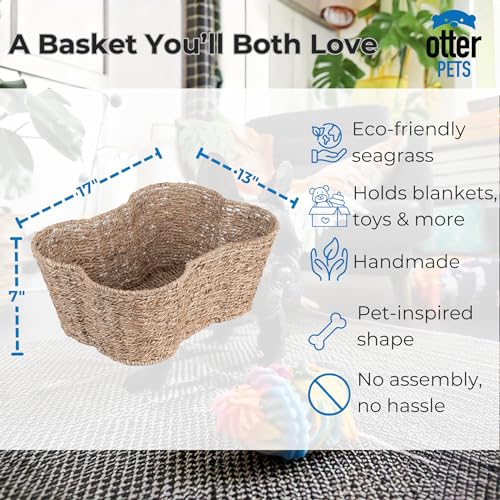 Dog Toy Basket, Bone Shaped Dog Toy Bin, Handmade Pet Organizer And Storage, Toy Box for Cats, (17x13" Seagrass) - Image 3