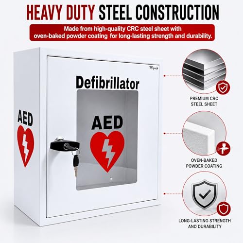 Image of Cabby ECO AED Cabinet with Alarm | Universal AED Wall Mount Cabinet | Heavy Duty Steel | Safety Lock with Keys | Polycarbonate Glass | Fits All AED Brands | Red & White