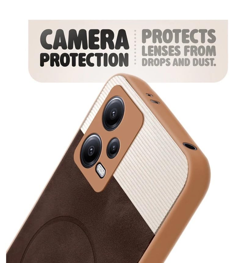 Image of Bintage CASE Dual-Leather Mac Safe Design Phone Case| Soft Touch Finish | Full Camera Protectection Back Cover Compatible for Poco X5 Pro 5G - White & Choco Brown