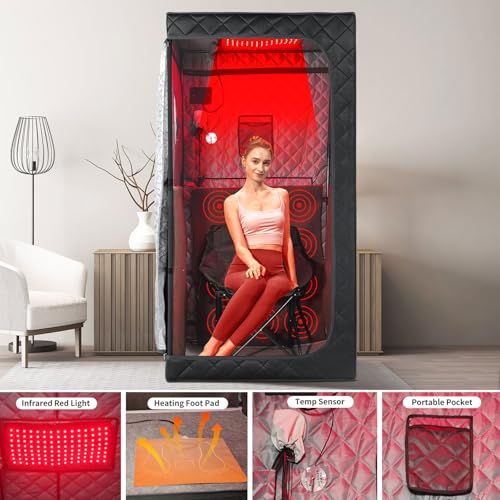 Image of Infrared Sauna Box, Portable Infrared Sauna for Home, Personal Infrared Sauna with 660nm Red Light Threapy, Remote Control, Heating Foot Pad, Upgraded Comfortable Chair