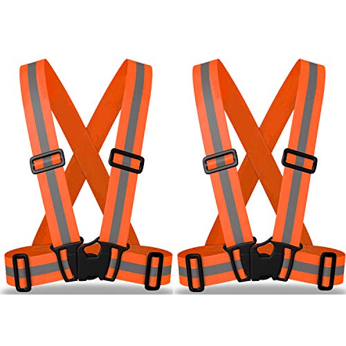 zojo Kids Reflective Vest 2pcs | Lightweight, Adjustable & Elastic | Safety & High Visibility for Running, Jogging, Walking, Cycling | Fits Outdoor Clothing (Neon Orange-Kids Size)