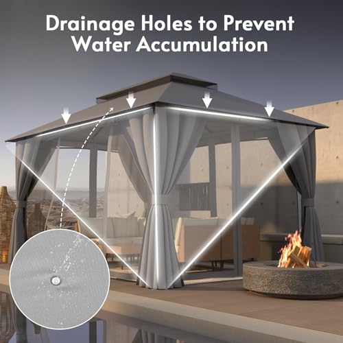 HROOAREM Outdoor Gazebo 10x13 with Double Roof, Patio Gazebo with Netting & Curtain Included. Trapezoidal Support System for Enhanced Stability, Perfect for Patio, Deck, Backyard - Image 4