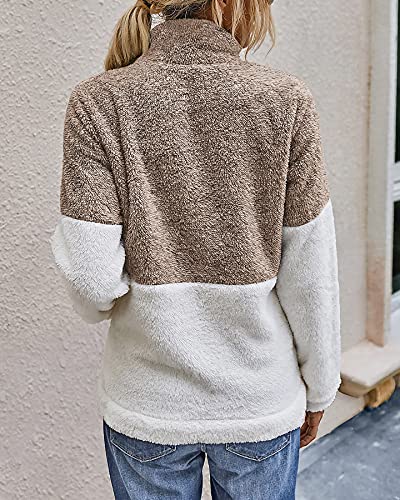 Image of BTFBM Women Sherpa Pullover Quarter Zip Long Sleeve Fluffy Soft Fleece Jackets Sweaters Sweatshirts Hoodies Outwear Coat