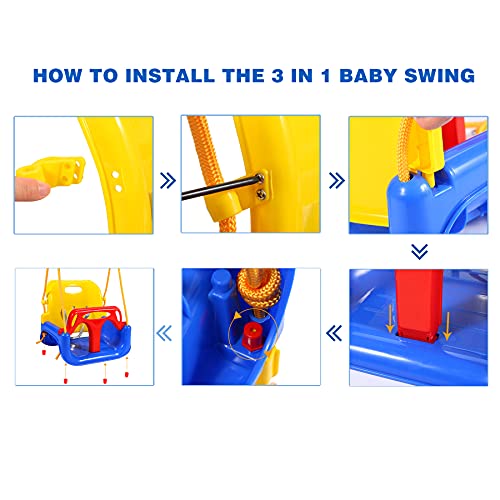 Image of RedSwing 3-in-1 Baby Swing Seat, Toddler Swing, Anti-Flip Snug & Secure Detachable Infants to Teens Kids Swings Seat for Outside Playground, Blue Red