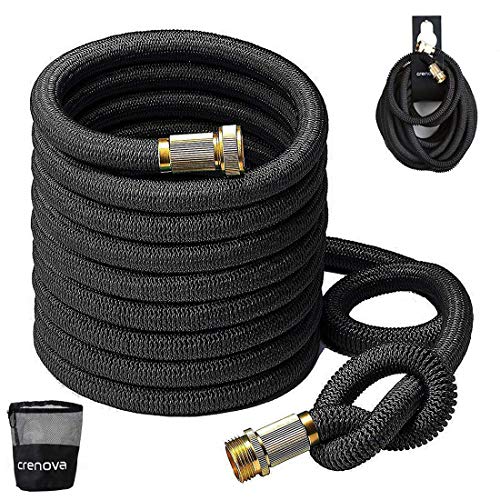 Crenova Garden Hose,50 Feet Upgraded Expandable Water Pipe with Double Latex Core,3/4'' Solid Brass Connectors,Easy Dry Storage Bag and Durable Holder-Not Include Hose Nozzle