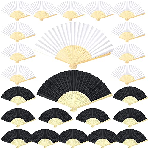 HBSTK 24stk Papierfächer Handfächer, Fächer Hochzeit, Taschenfächer Faltfächer Faltbarer Fächer für Hochzeit Party Tanz Wand Dekoration DIY Geschenk (Weiß, Schwarz) Cover