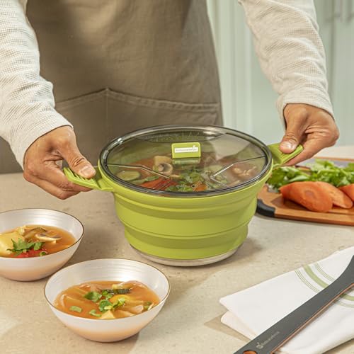 Image of Restaurantware-Hi Tek 2.5 Liter Collapsible Camping Pot, 20 Portable Cook Pots - With Lid, Stainless Steel Bottom, Silicone Camping Cookware, For Travel Or Outdoor Hiking- Restaurantware