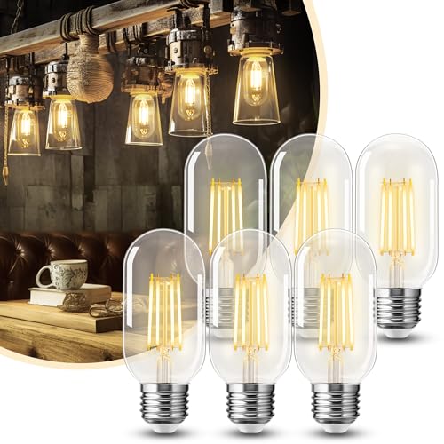 Image of DORESshop 6 Pack LED Edison Bulbs,4W Edison Light Bulbs,LED Filament Bulbs | 40W Equivalent,E26 Base,T45 LED Bulb with Clear Glass,Warm White 2700K,Non Dimmable,Great for Home,Bedroom,Office