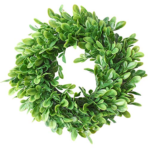 Coxeer Hochzeitskranz, 30 cm, künstlicher Kranz aus Kunststoff, Buchsbaumkranz, grüne Blätter, Kranz für Haustür, Hochzeit, Wand, Heimdekoration
