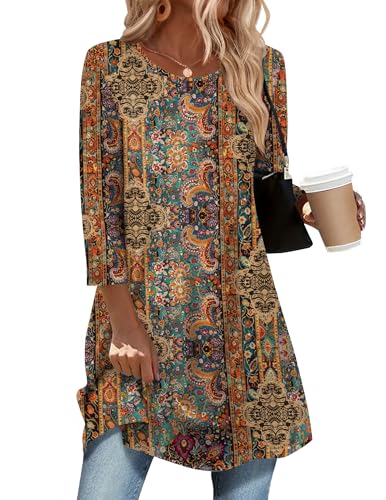 Zeagoo Boho Womens Clothing Crew Neck T-Shirt Casual 3/4 Sleeve Blouses Loose Fit Cute Basic Work Tees Tops Fashion