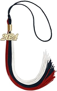 Endea Graduation Triple Color Tassel with Gold Date Drop (Dark Navy Blue/Red/White, 2024)