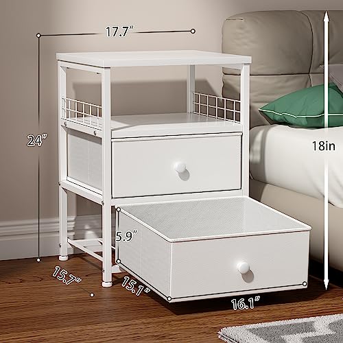Enhomee White Nightstand Set Of 2, Bedside Table Drawers And Open Wood Shelf Storage, Modern Bed Side Table, Night Stand For Bedroom, Living Room, Dorm, Easy Assembly And Pull, White #TOP6