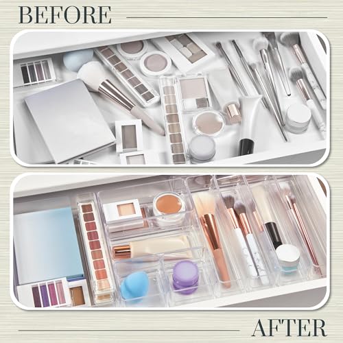 Image of STORi Clear Plastic Makeup & Vanity Drawer Organizers | 10 Piece Set