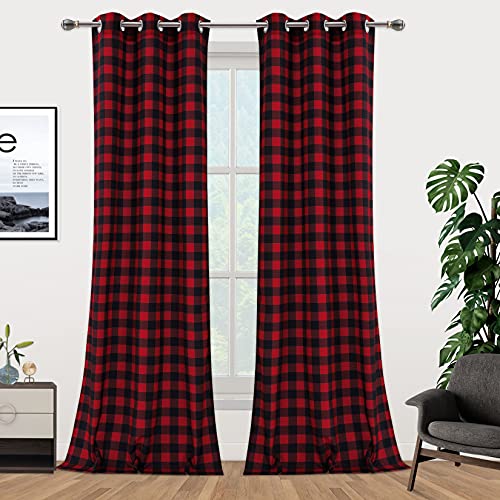 Caromio Buffalo Check Textured Grommet Window Curtain Panels For Living Room Christmas Decorative Drapes For Bedroom,Plaid Gingham Christmas Home Decor Window Treatment,Red And Black,W37Xl95,2 Panels #TOP4