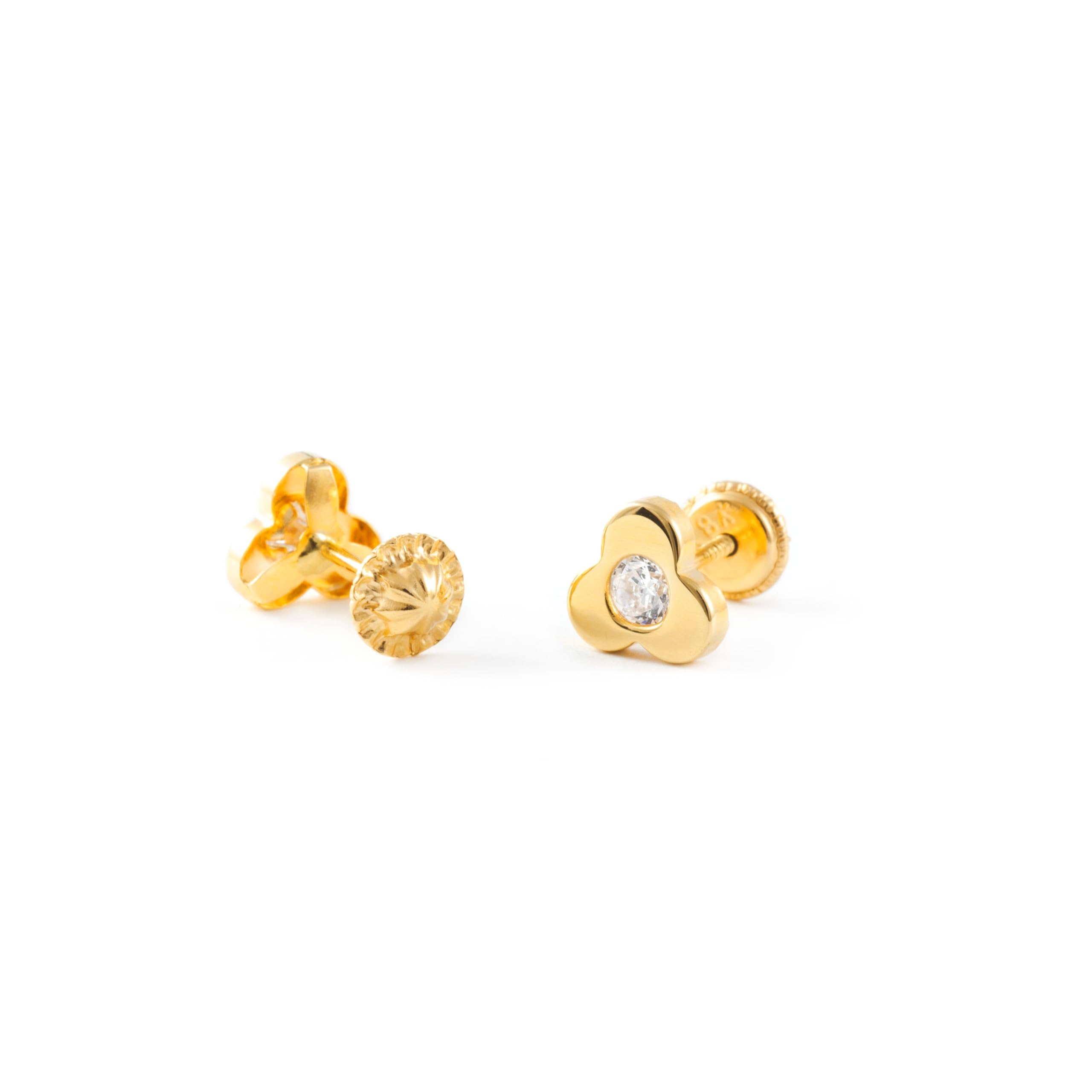 Mondepetit - Orecchini ragazza Trifoglio Zircone Oro Giallo 18K - Scatola Regalo - Certificato di garanzia