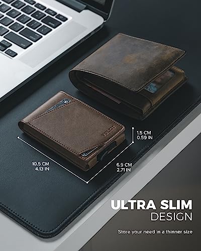 Image of VULKIT Minimalist Wallet for Men Pop Up Credit Card Holder Slim Bifold Wallets RFID Blocking Magnetic Closure with Gift Box, Espresso, slim, Minimalist
