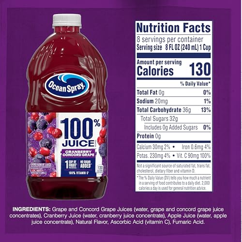 Image of Ocean Spray 100% Juice Cranberry Grape Juice Blend, 64 Fl Oz Bottle