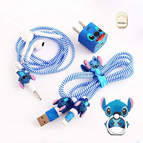 ZOEAST(TM) DIY Protectors Phone Ring ET Blue Apple Data Cable USB Charger Data Line Earphone Wire Saver Protector Compatible with iPhone 5 5S SE 6 6S 7 8 Plus X IPad iPod iWatch (Basic Styles, Stitch)