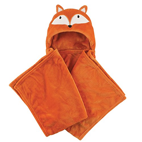 Image of Hudson Baby Unisex Baby and Toddler Hooded Animal Face Plush Blanket, Orange Fox, One Size