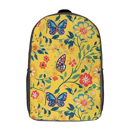 Colorful Butterfly and Flowers 17 Inch Backpack Classic Travel Daypack with Adjustable Shoulder Straps for Men Women 7