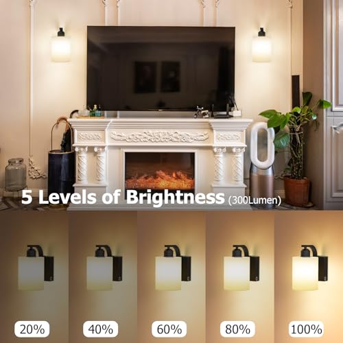 Image of iThird Wall Sconce Battery Operated Set of 2, 6000mAh Rechargeable Wall Lights with Touch Control and Remote Control, Wireless Wall Lamps for Bedroom, Black Sconces Wall Decor for Living Room Hallway
